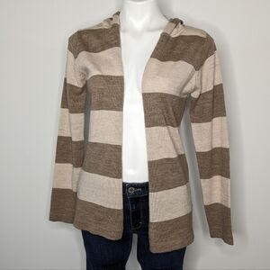 ✨3/$15 Brunella Gori tan & cream striped merino wool open cardigan hoodie M